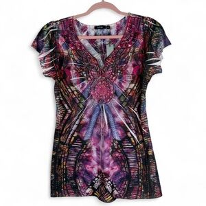 APT 9 Pink Boho Embellished V Neck Top Womens Size M Y2K Fairycore NWT